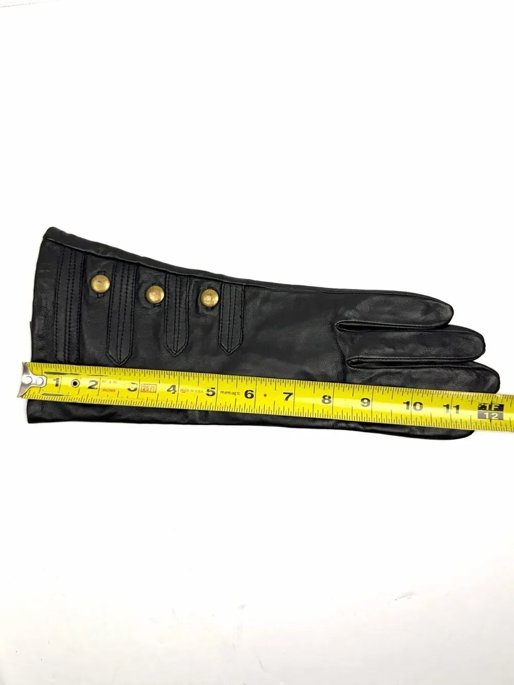 Mercer & Madison Black Leather Gloves Silk Lined XL 12” Long Brass Stud Accent